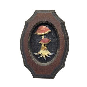 Vintage 70s Brutalist Mixed Metal Mushroom Wall Art Plaque Mid Century Decor